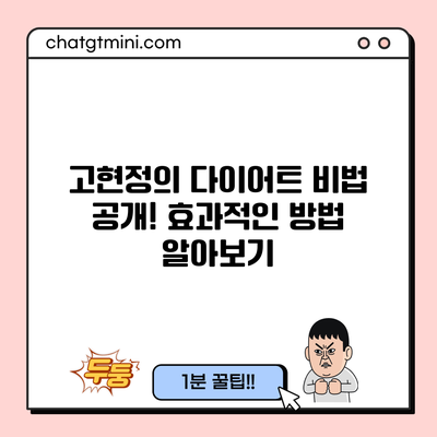 고현정의 다이어트 비법 공개! 효과적인 방법 알아보기