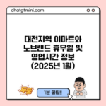 대전지역 이마트와 노브랜드 휴무일 및 영업시간 정보 (2025년 1월)